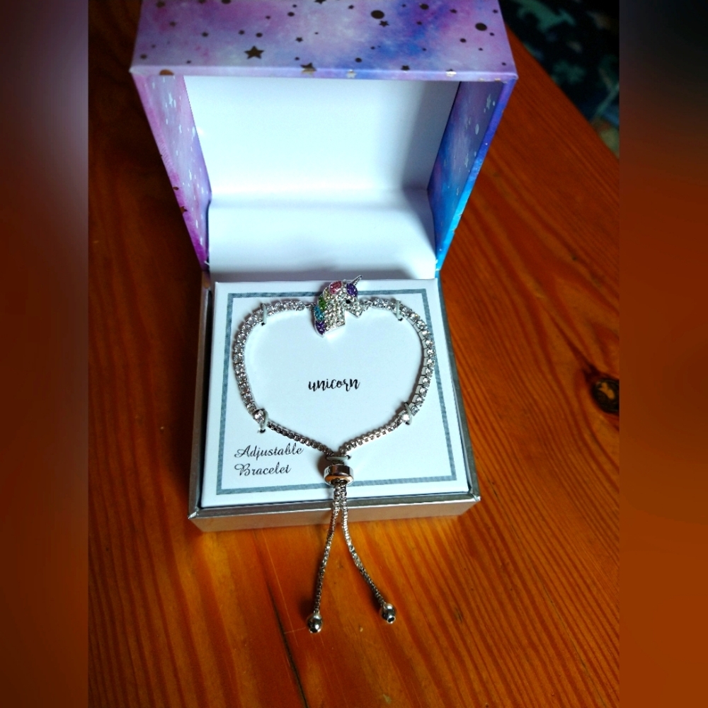 Crystal Collective Fine Silver Plated Crystal Unicorn Head Adjustable Bracelet